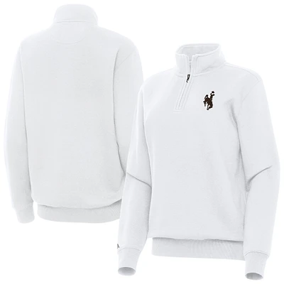 Women's Antigua White Wyoming Cowboys Victory Quarter-Zip Sweatshirt