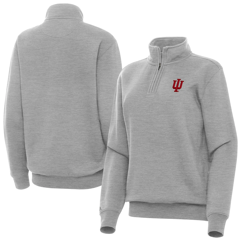 Women's Antigua Heather Gray Indiana Hoosiers Victory Quarter-Zip Top