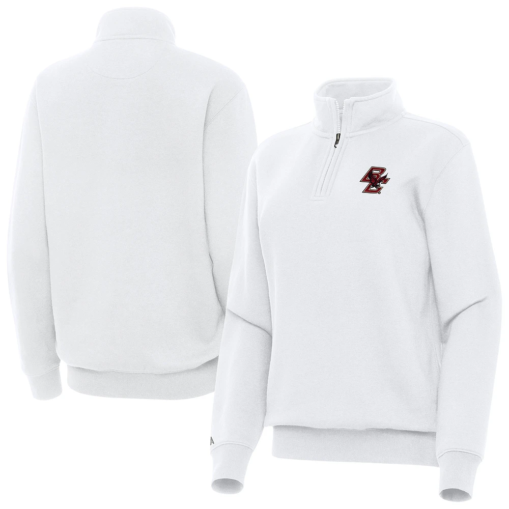 Women's Antigua White Boston College Eagles Victory Quarter-Zip Top