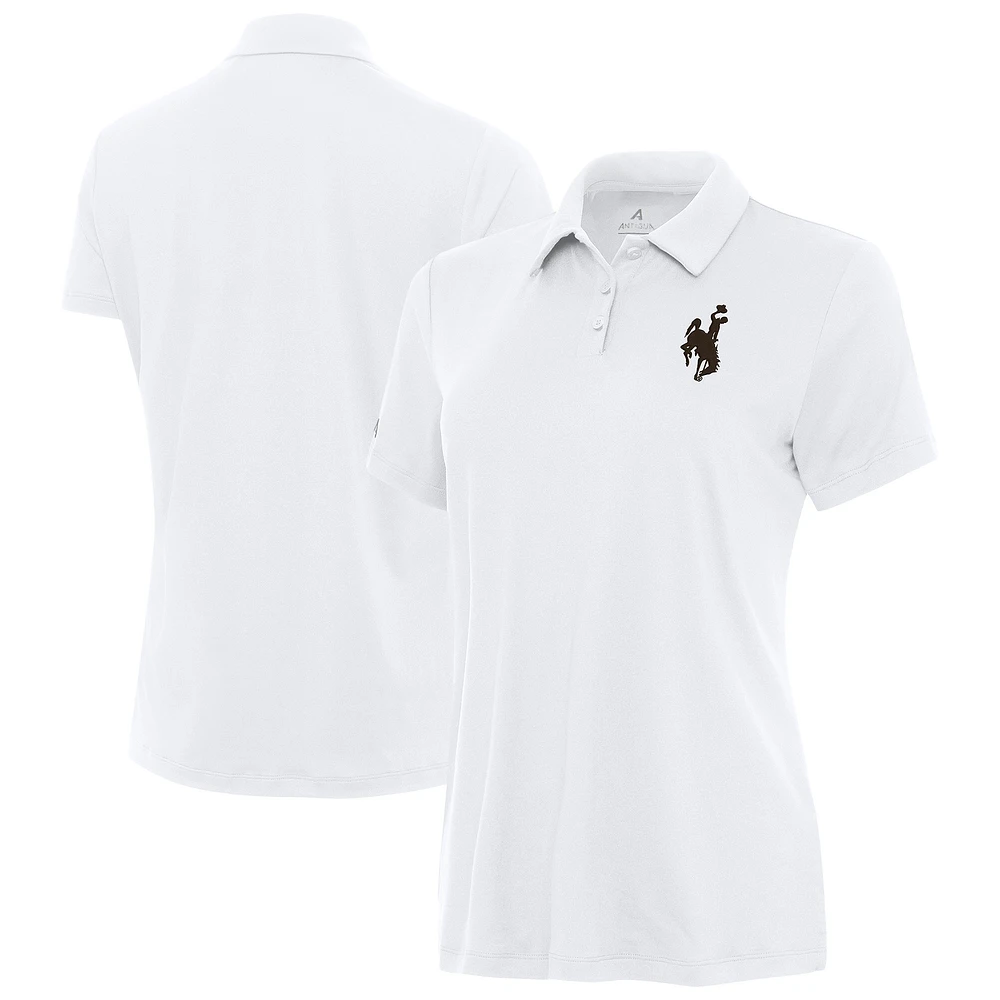 Women's Antigua White Wyoming Cowboys Reprocess Polo