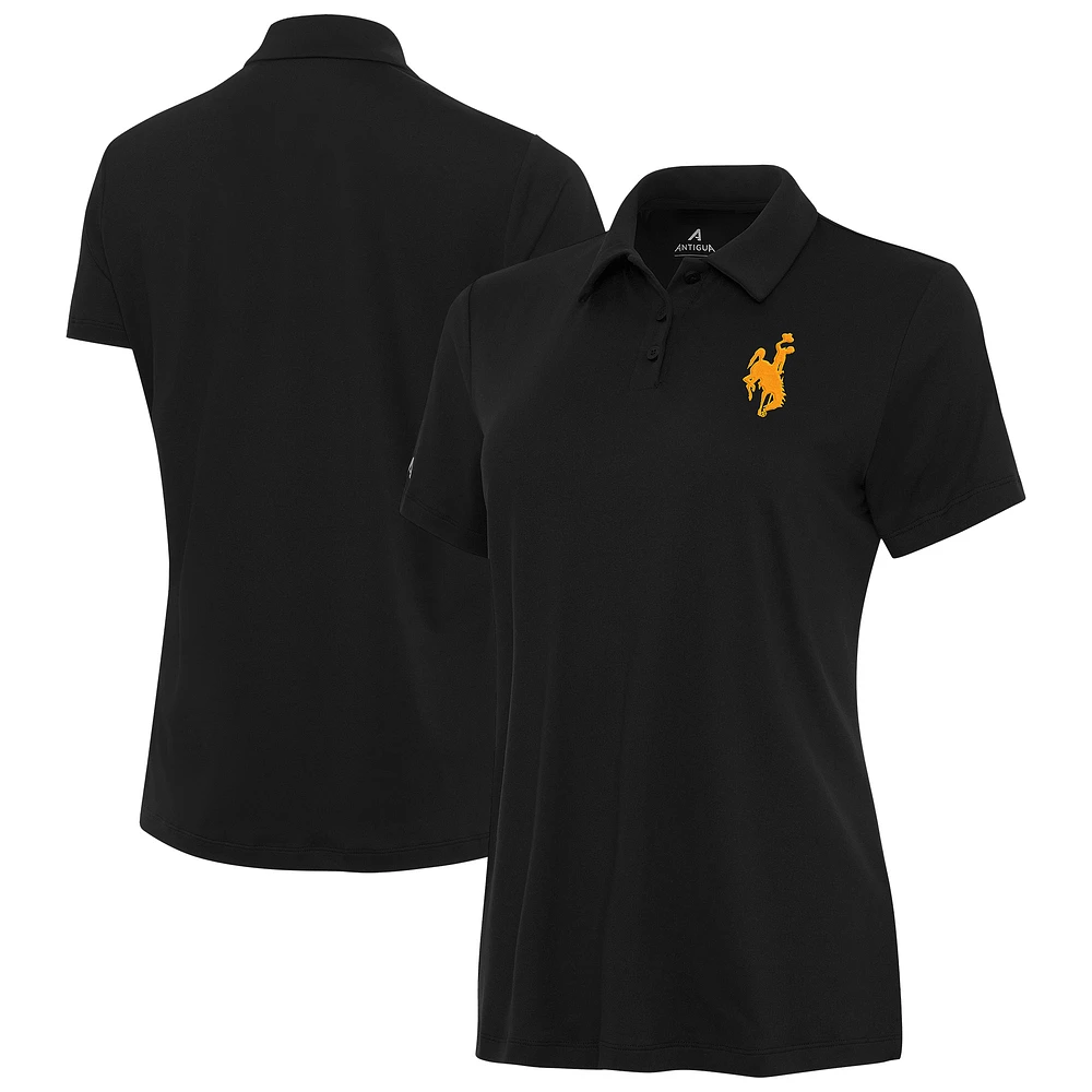 Women's Antigua Black Wyoming Cowboys Reprocess Polo
