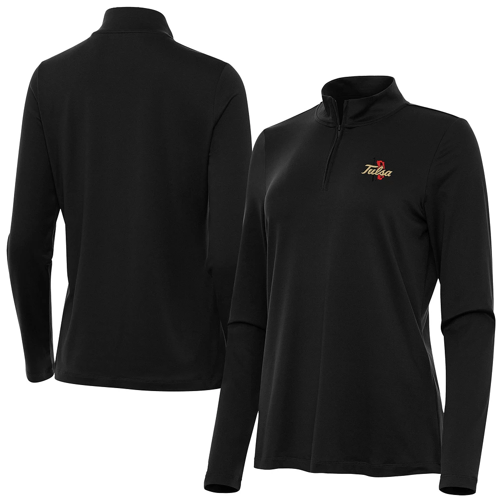 Women's Antigua Black Tulsa Golden Hurricane Reprocess Quarter-Zip Top