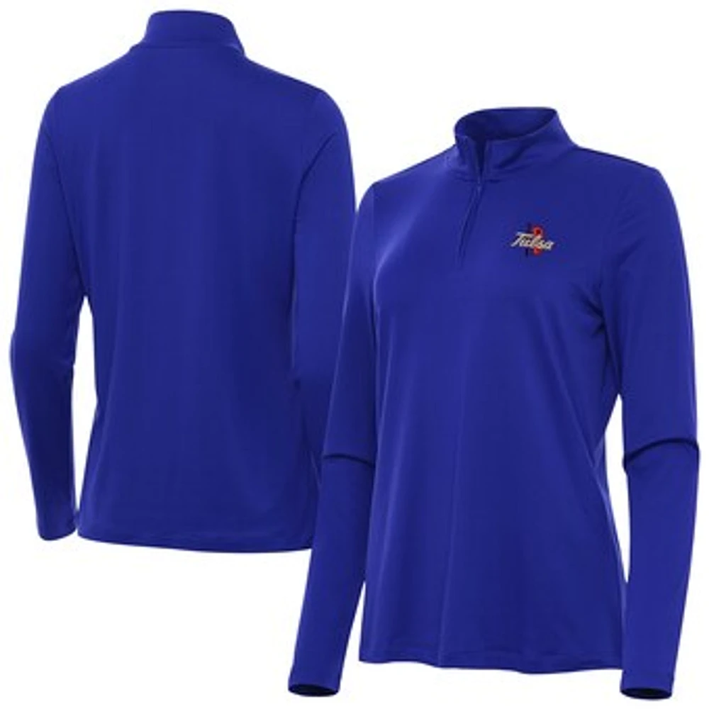 Women's Antigua Royal Tulsa Golden Hurricane Reprocess Quarter-Zip Top