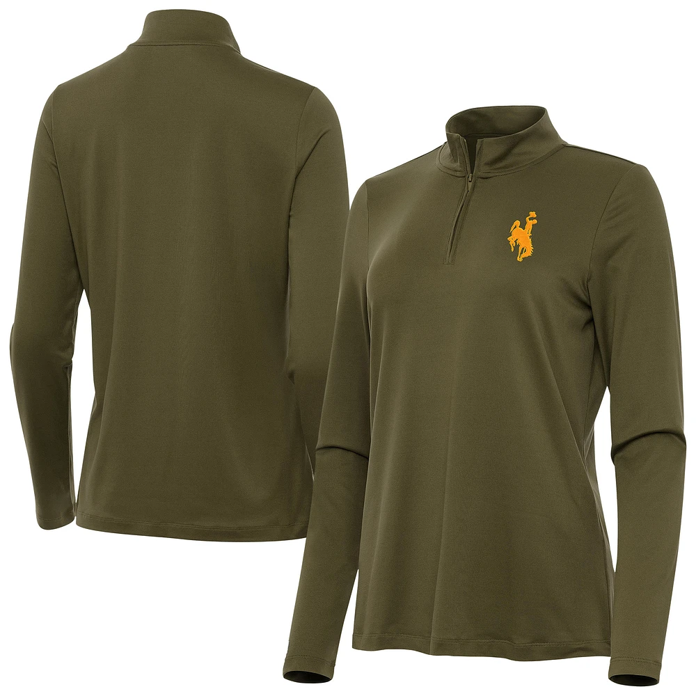 Women's Antigua Olive Wyoming Cowboys Reprocess Quarter-Zip Top
