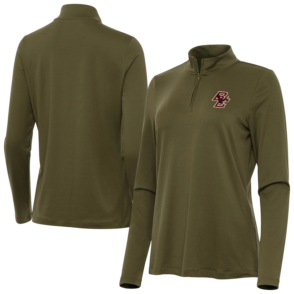 Women's Antigua Olive Boston College Eagles Reprocess Quarter-Zip Top