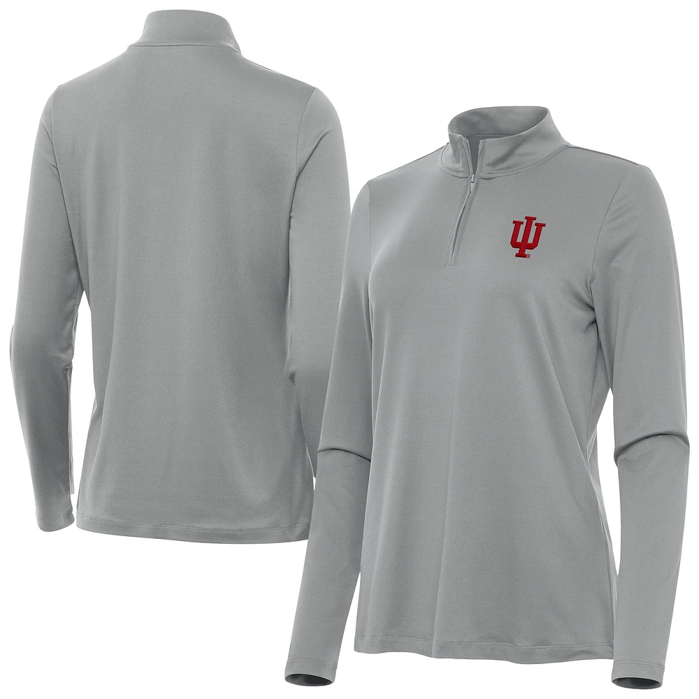 Women's Antigua Gray Indiana Hoosiers Reprocess Quarter-Zip Top