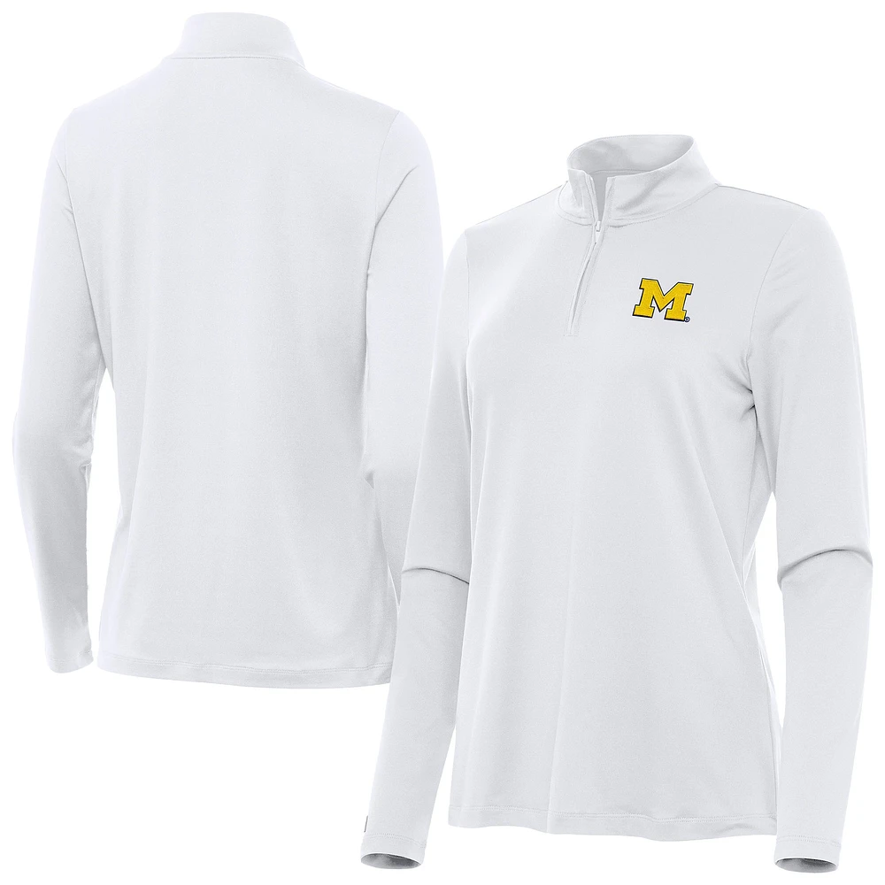 Women's Antigua White Michigan Wolverines Reprocess Quarter-Zip Top