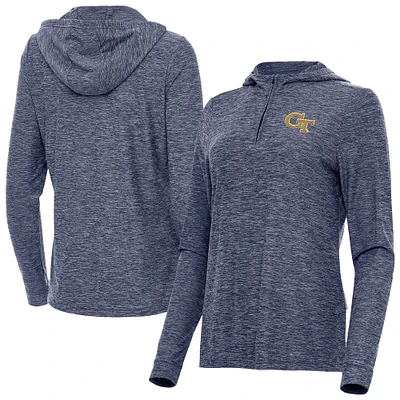 Women's Antigua Heather Navy Georgia Tech Yellow Jackets Daybreak Quarter-Zip Hoodie