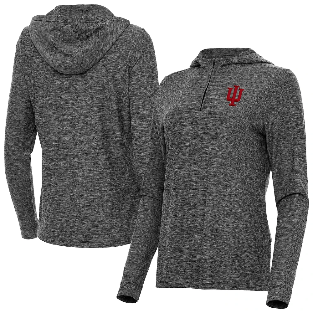 Women's Antigua Heather Black Indiana Hoosiers Daybreak Quarter-Zip Hoodie