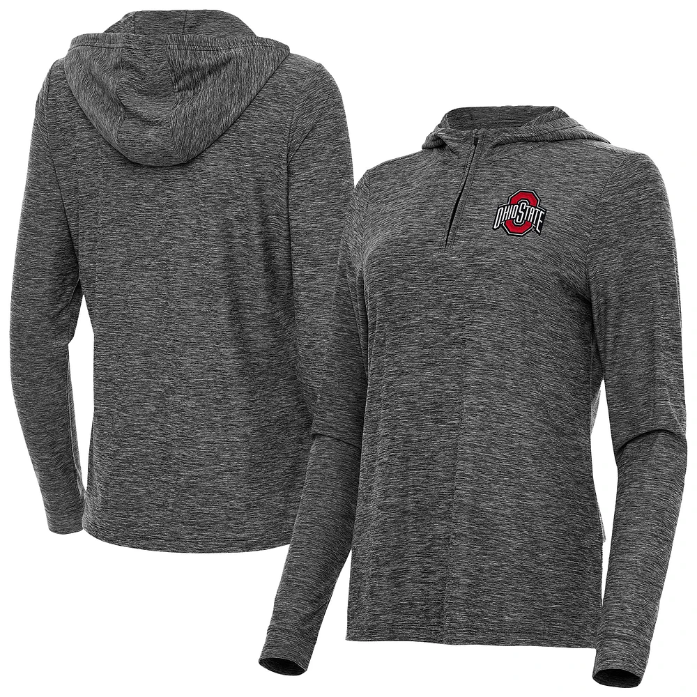 Women's Antigua Heather Black Ohio State Buckeyes Daybreak Quarter-Zip Hoodie