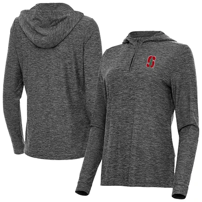 Women's Antigua Heather Black Stanford Cardinal Daybreak Quarter-Zip Hoodie