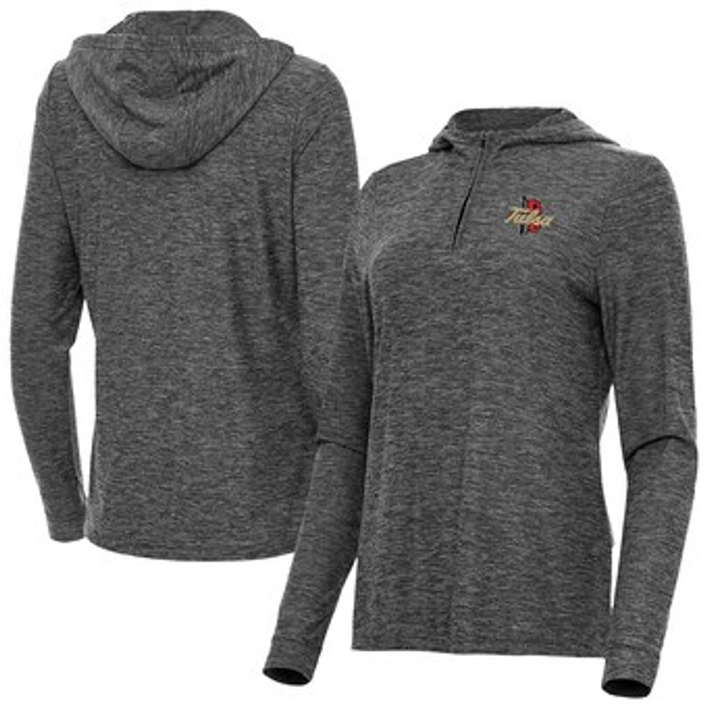 Women's Antigua Heather Black Tulsa Golden Hurricane Daybreak Quarter-Zip Hoodie