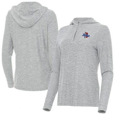 Women's Antigua Heather Gray Tulsa Golden Hurricane Daybreak Quarter-Zip Hoodie