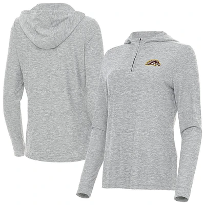 Women's Antigua Heather Gray Western Michigan Broncos Daybreak Quarter-Zip Hoodie
