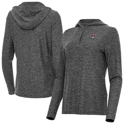 Women's Antigua Heather Black New Mexico Lobos Daybreak Quarter-Zip Hoodie