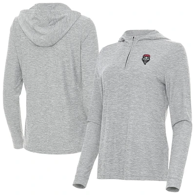 Women's Antigua Heather Gray New Mexico Lobos Daybreak Quarter-Zip Hoodie