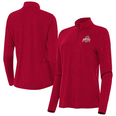 Women's Antigua Heather Scarlet Ohio State Buckeyes Bright Quarter-Zip Top