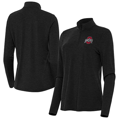 Women's Antigua Heather Black Ohio State Buckeyes Bright Quarter-Zip Top