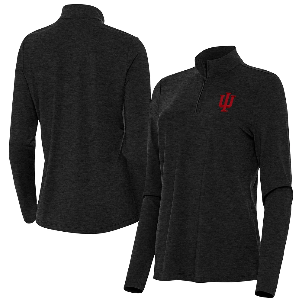 Women's Antigua Heather Black Indiana Hoosiers Bright Quarter-Zip Top