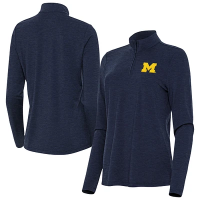 Women's Antigua Heather Navy Michigan Wolverines Bright Quarter-Zip Top