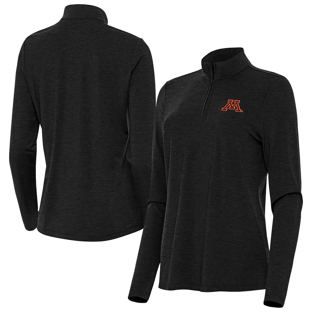 Women's Antigua Heather Black Minnesota Golden Gophers Bright Quarter-Zip Top
