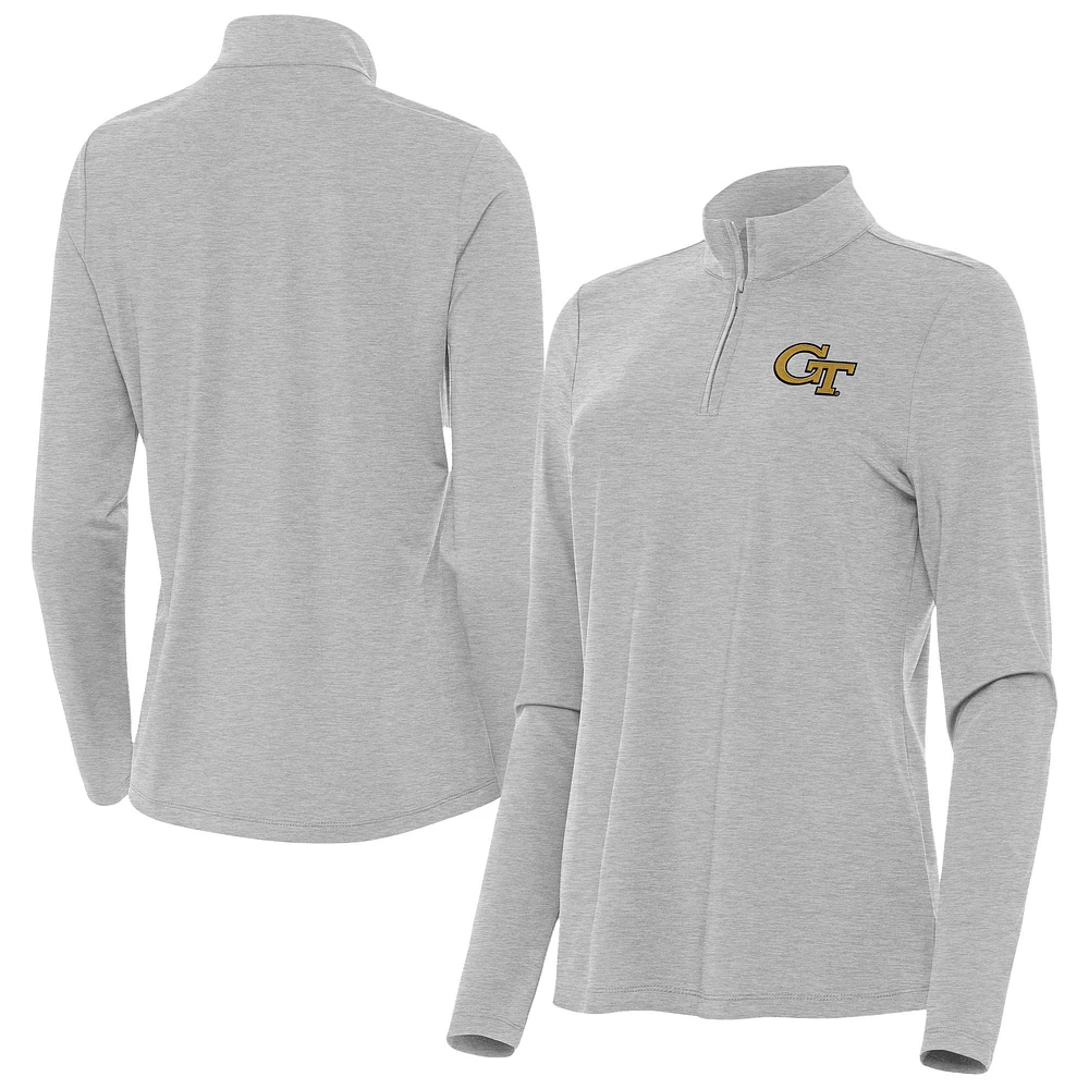 Women's Antigua Heather Georgia Tech Yellow Jackets Bright Quarter-Zip Top