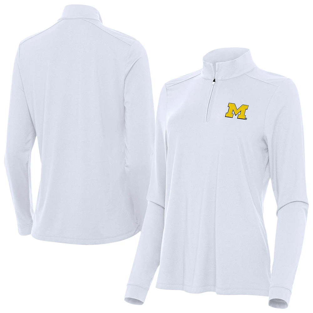 Women's Antigua White Michigan Wolverines Intent Quarter-Zip Top