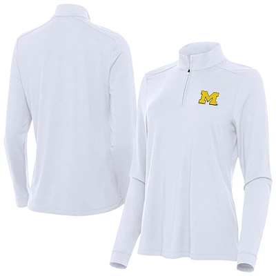 Women's Antigua White Michigan Wolverines Intent Quarter-Zip Top