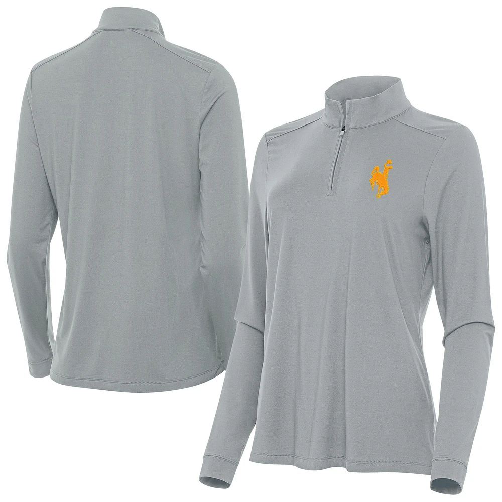 Women's Antigua Gray Wyoming Cowboys Intent Quarter-Zip Top