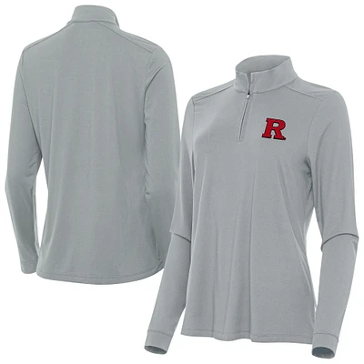 Women's Antigua Gray Rutgers Scarlet Knights Intent Quarter-Zip Top