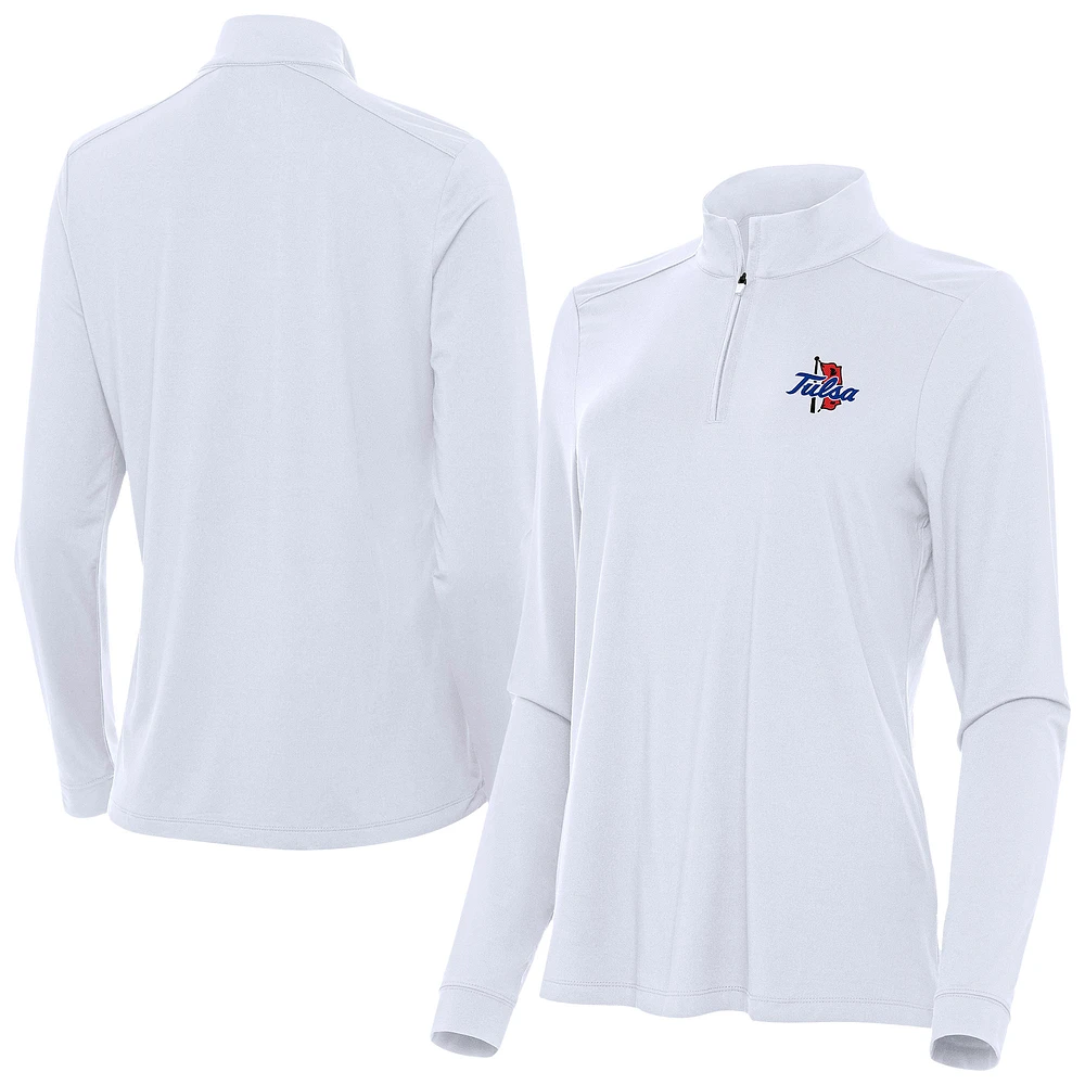 Women's Antigua White Tulsa Golden Hurricane Intent Quarter-Zip Top