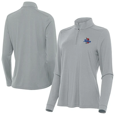Women's Antigua Gray Tulsa Golden Hurricane Intent Quarter-Zip Top
