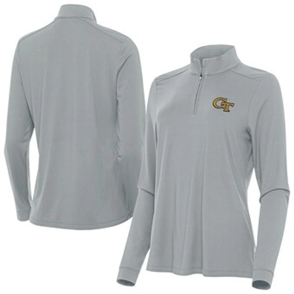Women's Antigua Gray Georgia Tech Yellow Jackets Intent Quarter-Zip Top