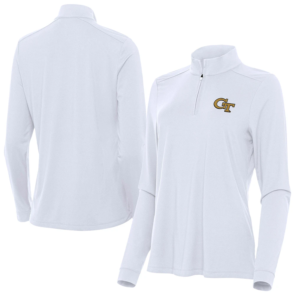 Women's Antigua White Georgia Tech Yellow Jackets Intent Quarter-Zip Top