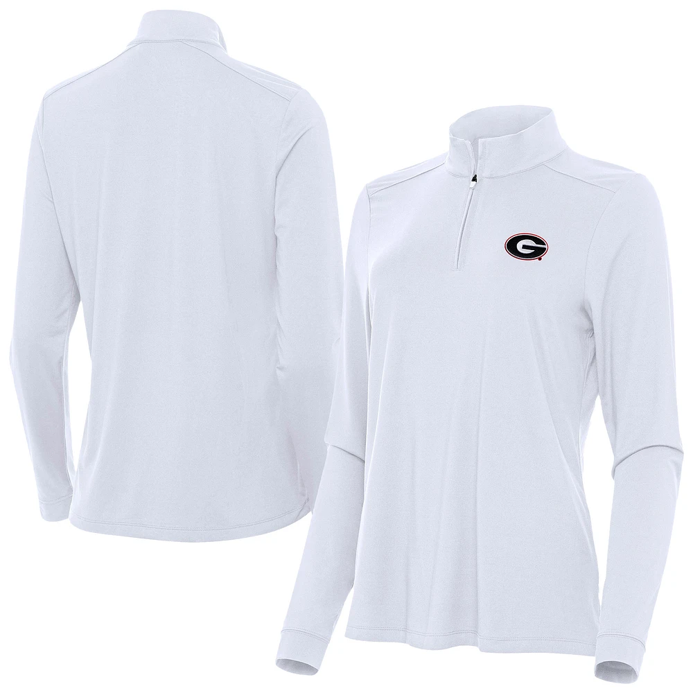Women's Antigua White Georgia Bulldogs Intent Quarter-Zip Top