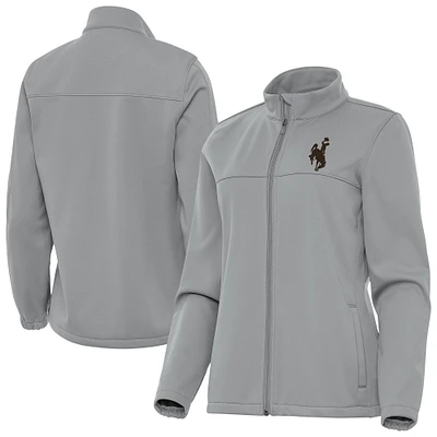 Women's Antigua Gray Wyoming Cowboys Links 2 Golf Jacket