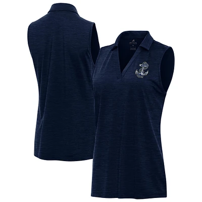 Women's Antigua Heather Navy Midshipmen Layout Sleeveless V-Neck Polo
