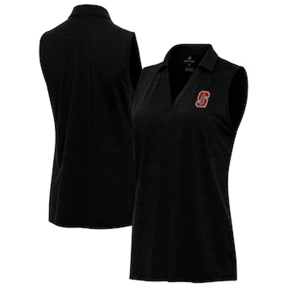 Women's Antigua Heather Black Stanford Cardinal Layout Sleeveless V-Neck Polo