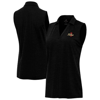 Women's Antigua Heather Black Tulsa Golden Hurricane Layout Sleeveless V-Neck Polo