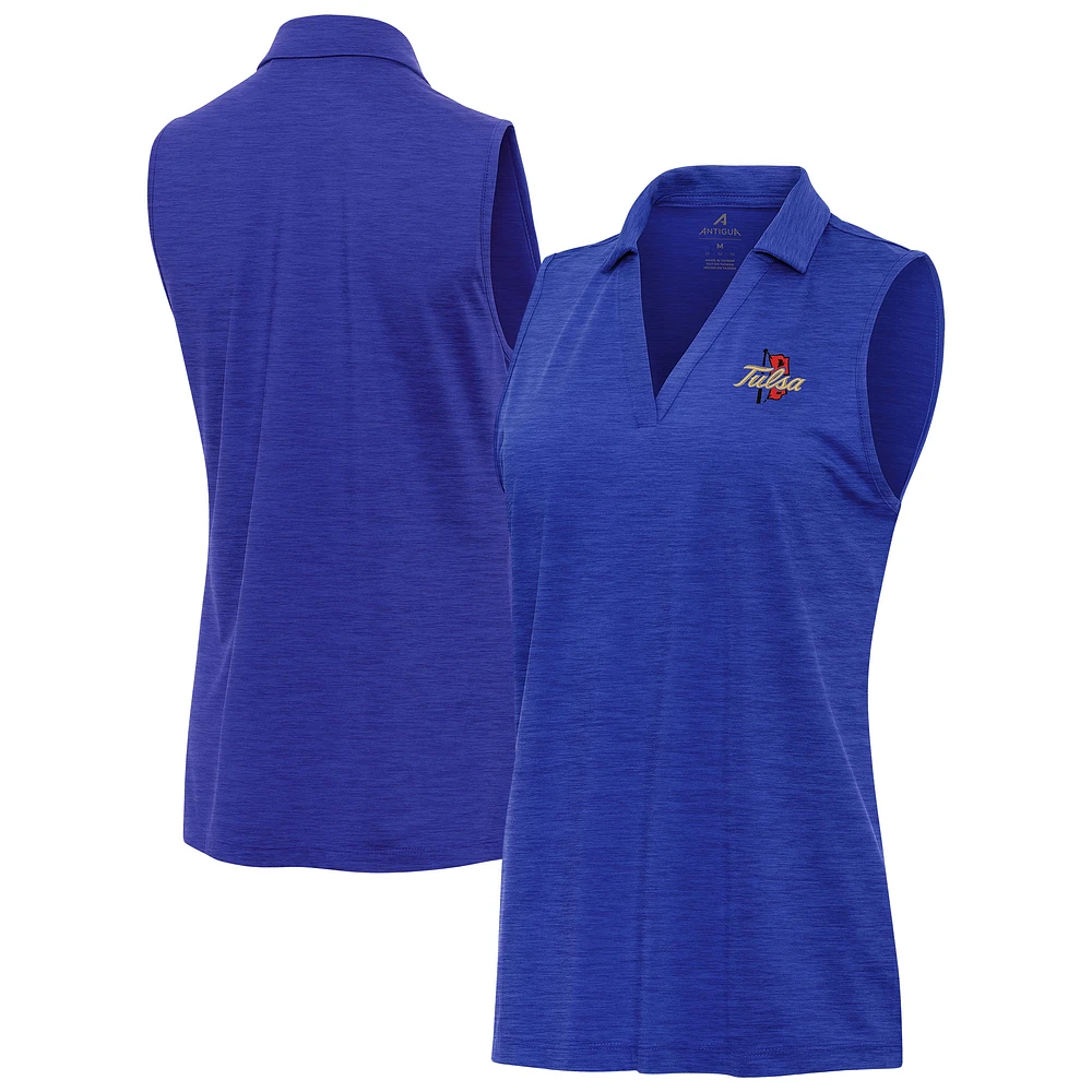 Women's Antigua Heather Royal Tulsa Golden Hurricane Layout Sleeveless V-Neck Polo
