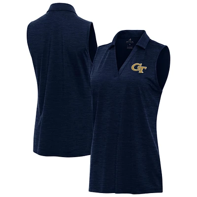 Women's Antigua Heather Navy Georgia Tech Yellow Jackets Layout Sleeveless V-Neck Polo