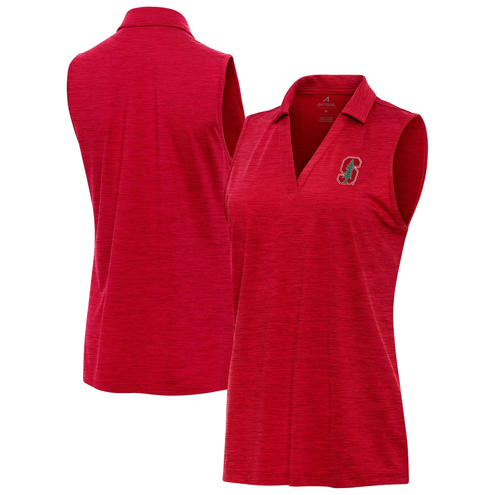 Women's Antigua Heather Stanford Cardinal Layout Sleeveless V-Neck Polo