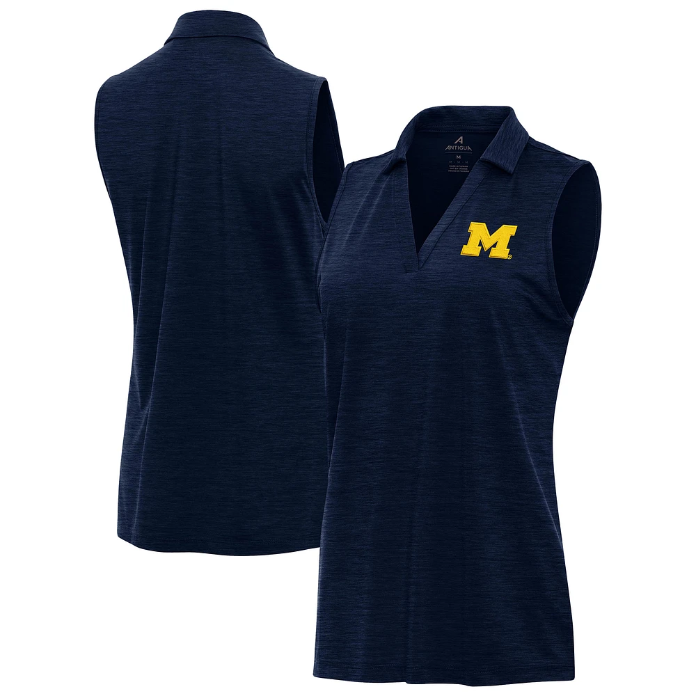 Women's Antigua Heather Navy Michigan Wolverines Layout Sleeveless V-Neck Polo