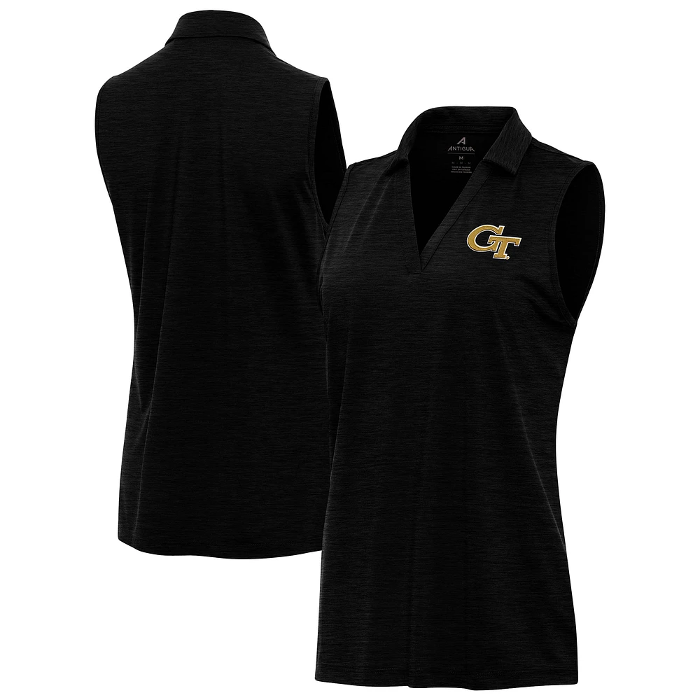 Women's Antigua Heather Black Georgia Tech Yellow Jackets Layout Sleeveless V-Neck Polo