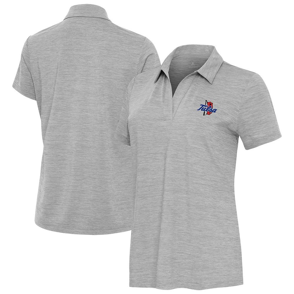 Women's Antigua Heather Gray Tulsa Golden Hurricane Layout V-Neck Polo