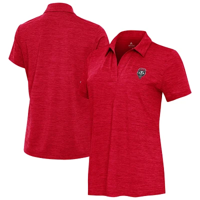 Women's Antigua Heather Cherry New Mexico Lobos Layout V-Neck Polo