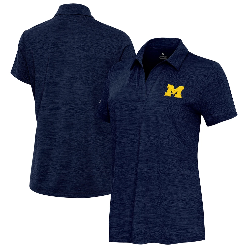 Women's Antigua Heather Navy Michigan Wolverines Layout V-Neck Polo