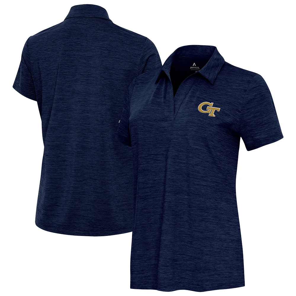 Women's Antigua Heather Navy Georgia Tech Yellow Jackets Layout V-Neck Polo