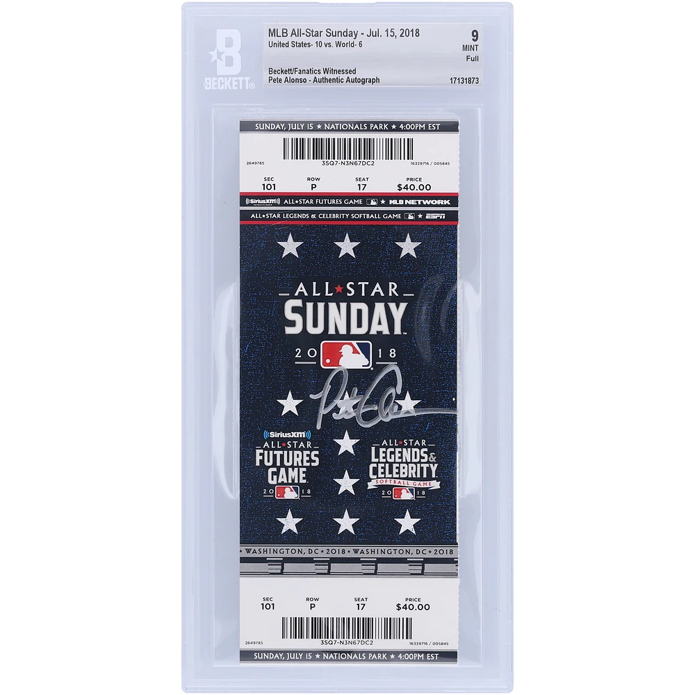 Pete Alonso New York Mets Autographed Beckett Fanatics Witnessed Authenticated 9 Ticket from July 15, 2018 - MLB All-Star Sunday