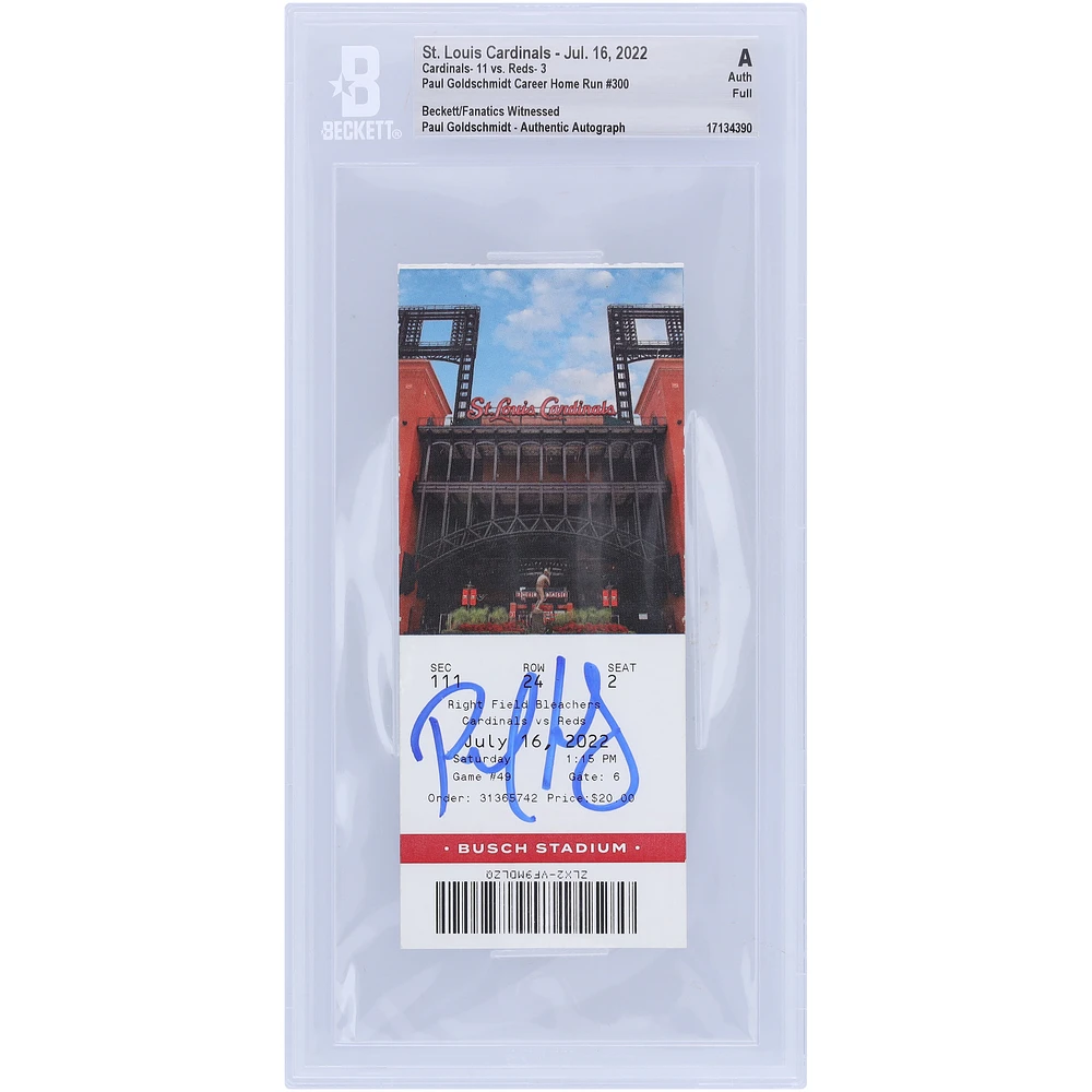 Paul Goldschmidt St. Louis Cardinals Autographed Beckett Fanatics Witnessed Authenticated Ticket from July 16, 2022 - 300th Career Home Run